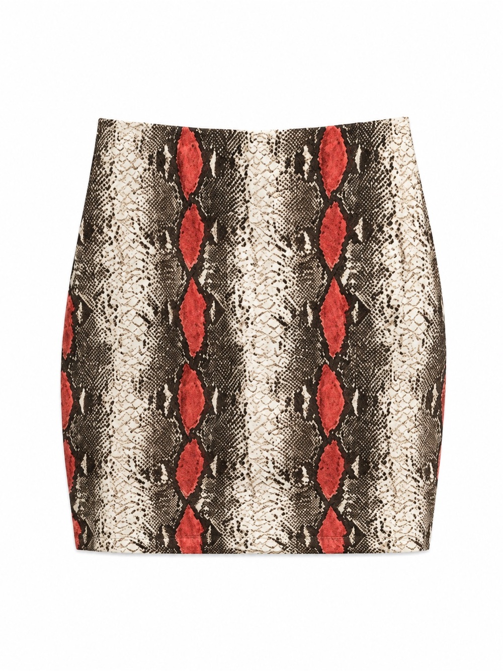 Lovely Day Women’s Snake-Print Mini Skirt in Red and Cream